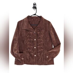 Vintage Brown Corduroy Embroidered Jacket Retro 90s Y2K Medium CottageCore